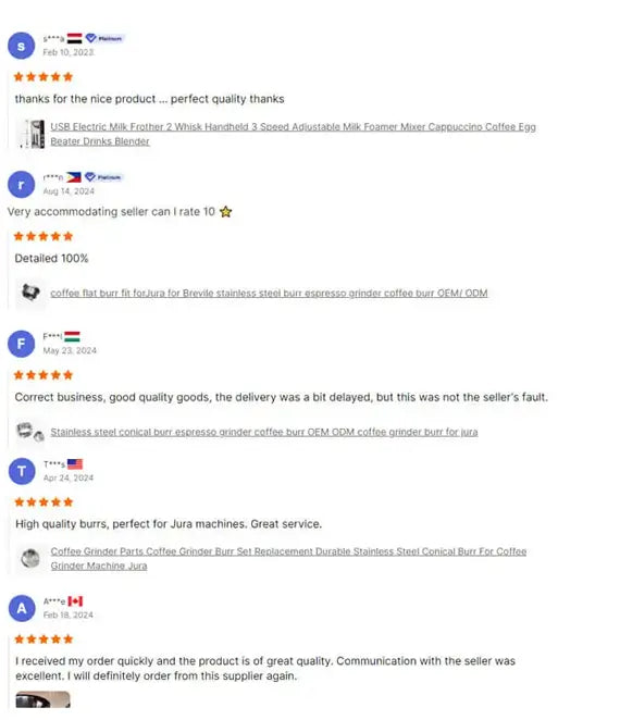customer real testimonials from Alibaba