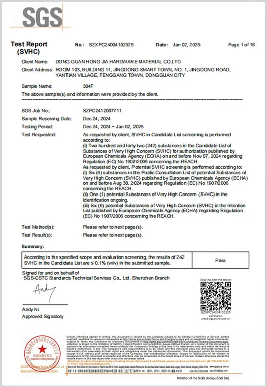 Certification-304F-Reach | Hotean Industry